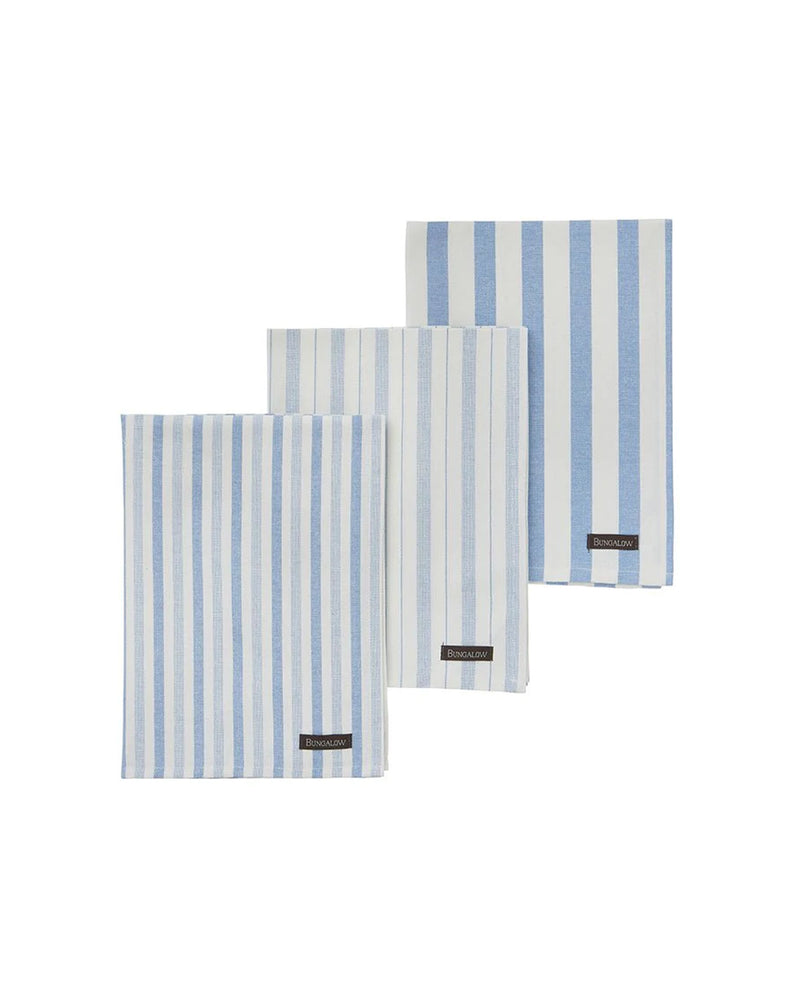 Bungalow 3 Pack of Rimini Ocean Blue striped Tea Towels