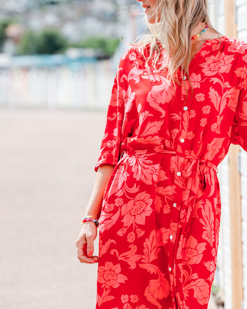 Sophia Pink Floral Shirt Dress