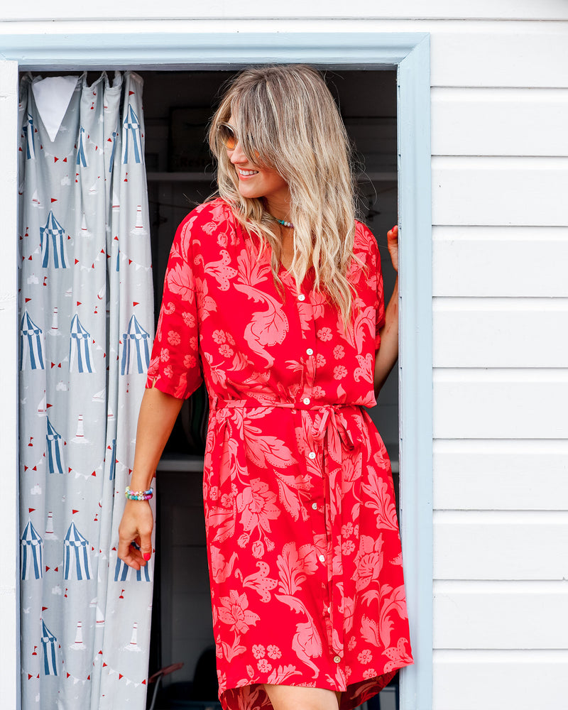 Sophia Pink Floral Shirt Dress