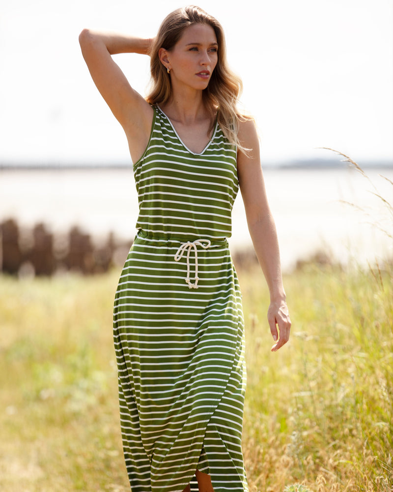 Stacey Olive Stripe Jersey Dress