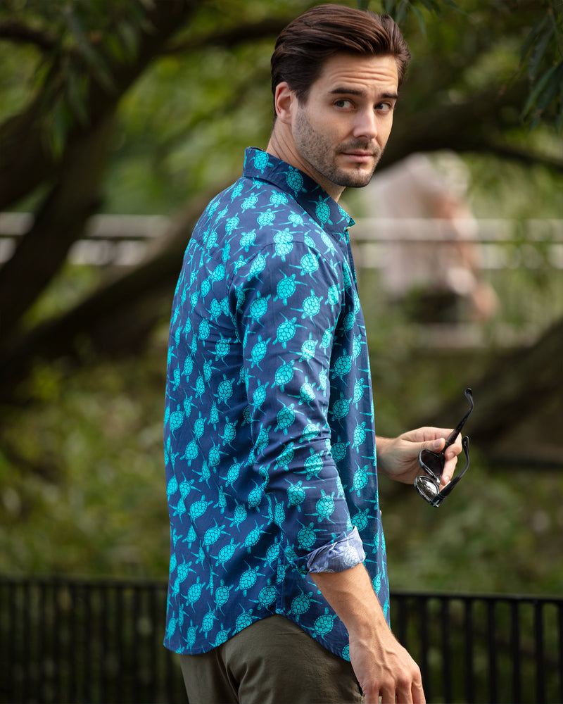 Aloft Teal & Navy Turtle Shirt