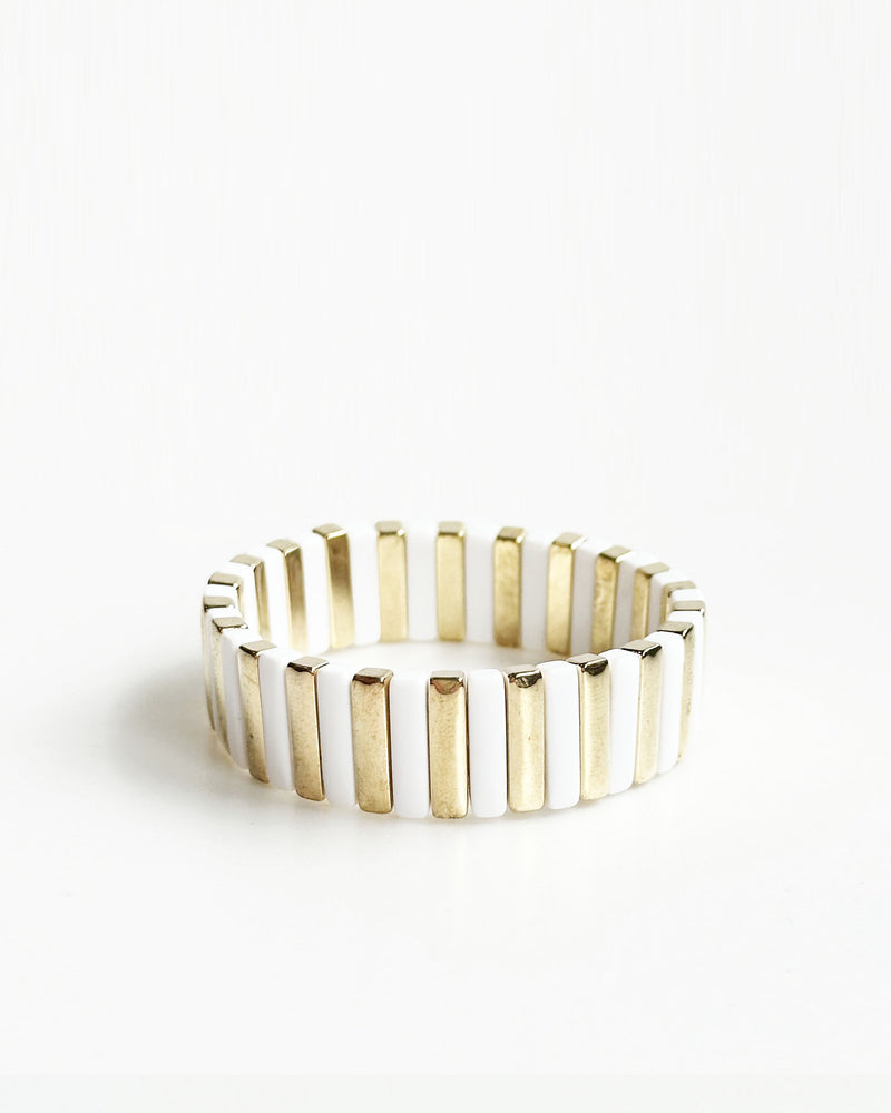 Wide White & Gold Tile Bracelet