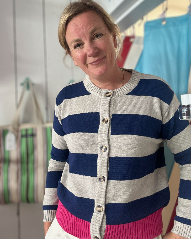 Aloft Dart Navy & Oatmeal Stripe Cardigan