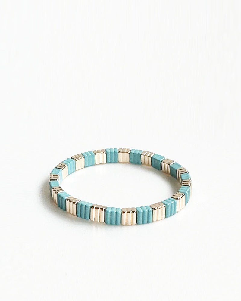 Gold & Turquoise ridged Tile Bracelet