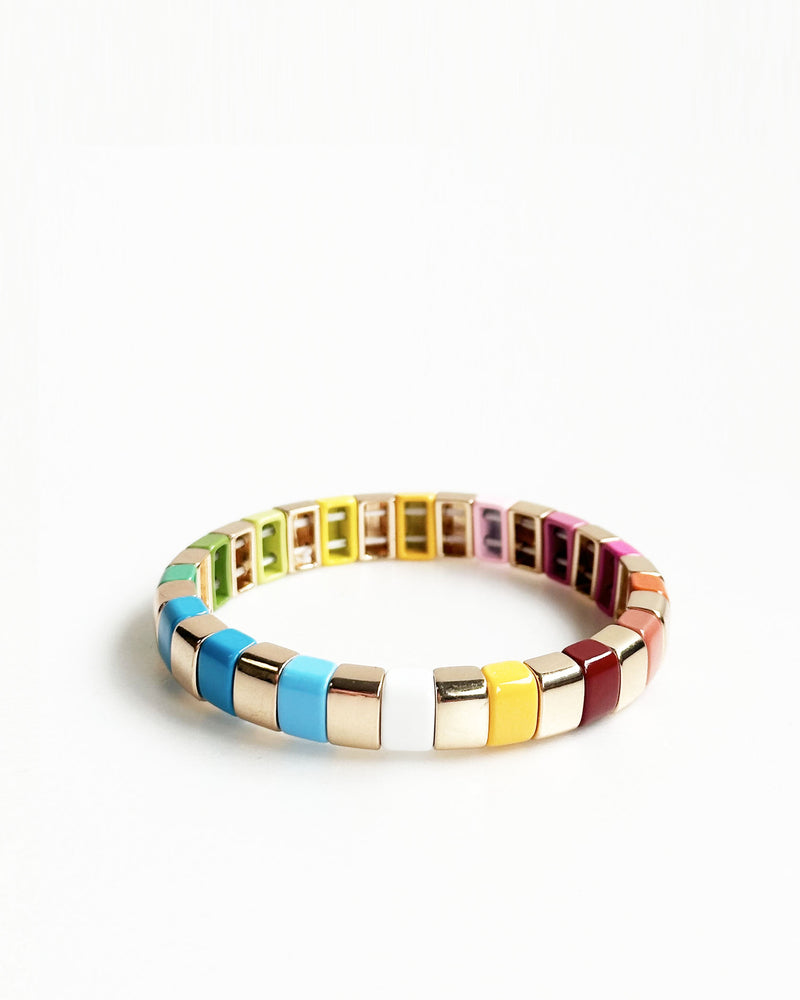 Rainbow & Gold Tile Bracelet