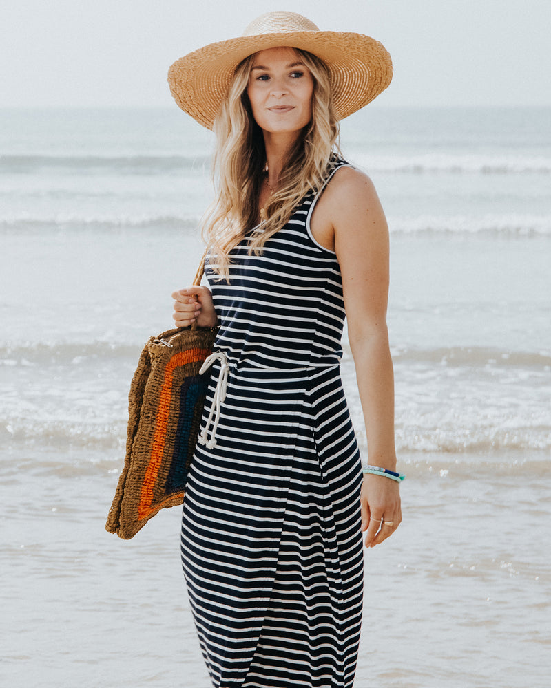 navy stripe jersey dress Stripe Cotton Jersey A-Line Dress (Women)