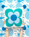 Embroidered Blue Daisy Square Cushion