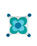 Embroidered Blue Daisy Square Cushion