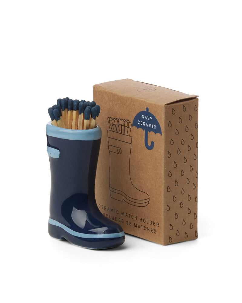 Welly Boot Ceramic Match Holder  - Navy