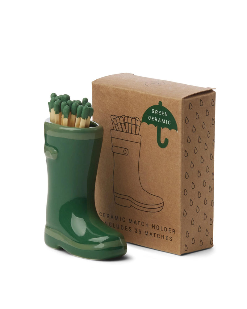 Welly Boot Ceramic Match Holder  - Green