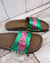 Green and Pink Java Leather Sandals