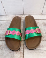 Green and Pink Java Leather Sandals