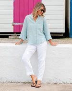 Hartford Cleo Aqua Linen Top
