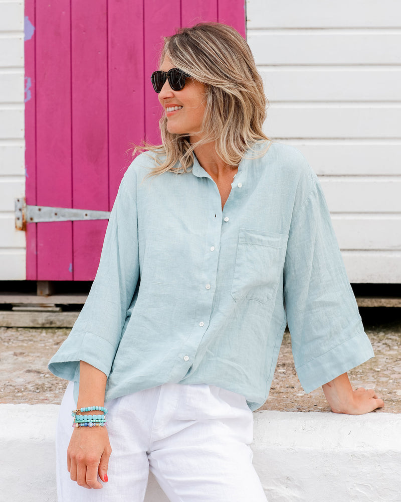 Hartford Cleo Aqua Linen Top
