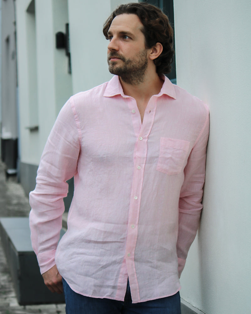 Hartford Pink Linen Shirt