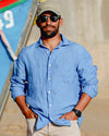 Hartford Jimmy Bright Blue Linen Shirt
