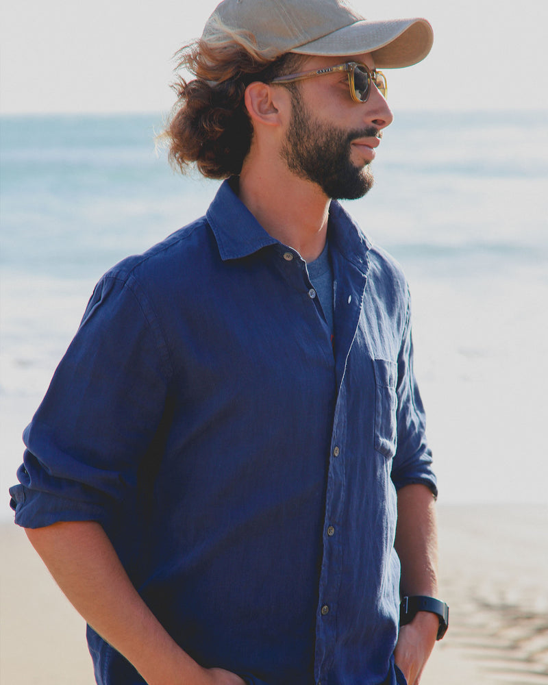 Hartford Jimmy Navy Linen Shirt