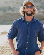 Hartford Jimmy Navy Linen Shirt