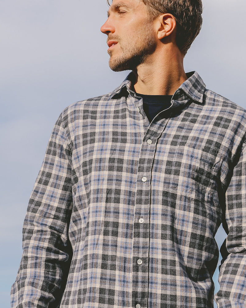 Hartford Luc Grey Flannel Check Shirt