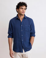 Hartford Jimmy Navy Linen Shirt