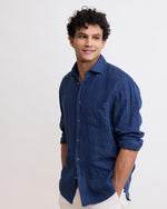 Hartford Jimmy Navy Linen Shirt