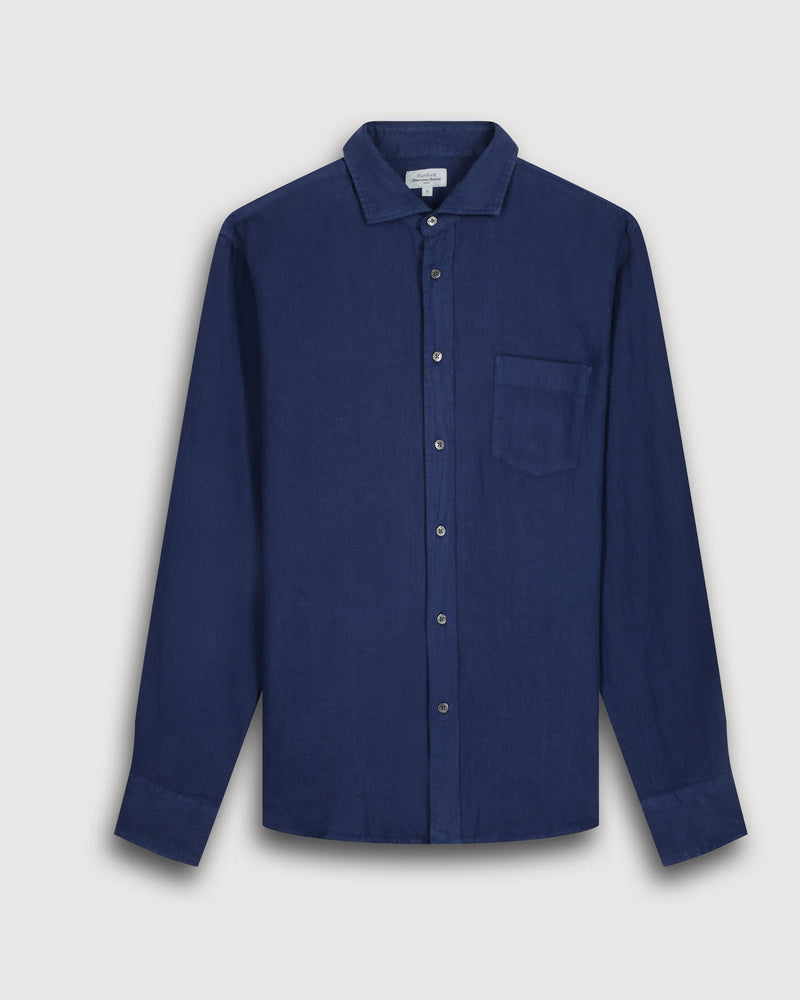 Hartford Jimmy Navy Linen Shirt