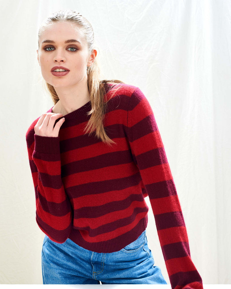Jumper 1234 Stripe Crew Burgundy Dull Red