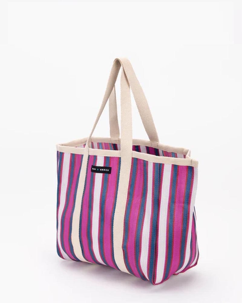 Raf & Grace Blue and Purple Stripe Shopper