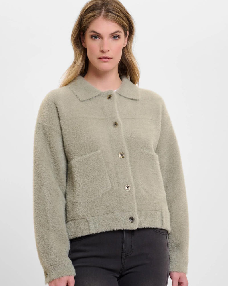 Bubbly Dusty Khaki Fleecey Jacket