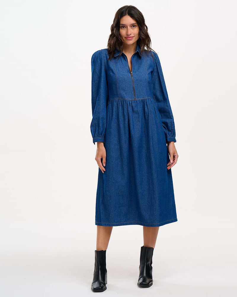 Kirsty Smock Mid Blue Denim Dress