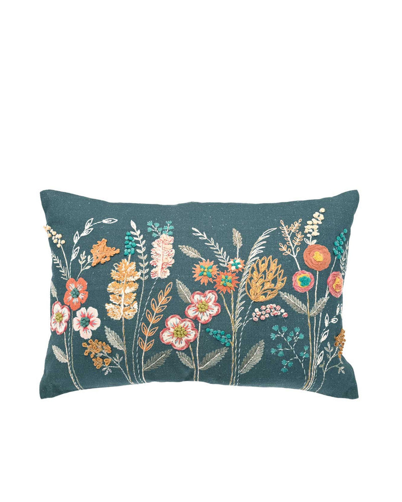 Mignight Garden Embroidered Floral Cushion