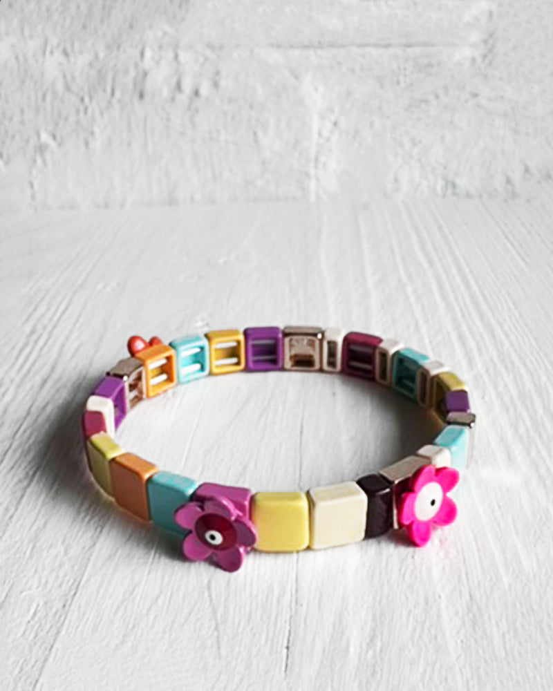 Multi Colour & Flower Tile Bracelet
