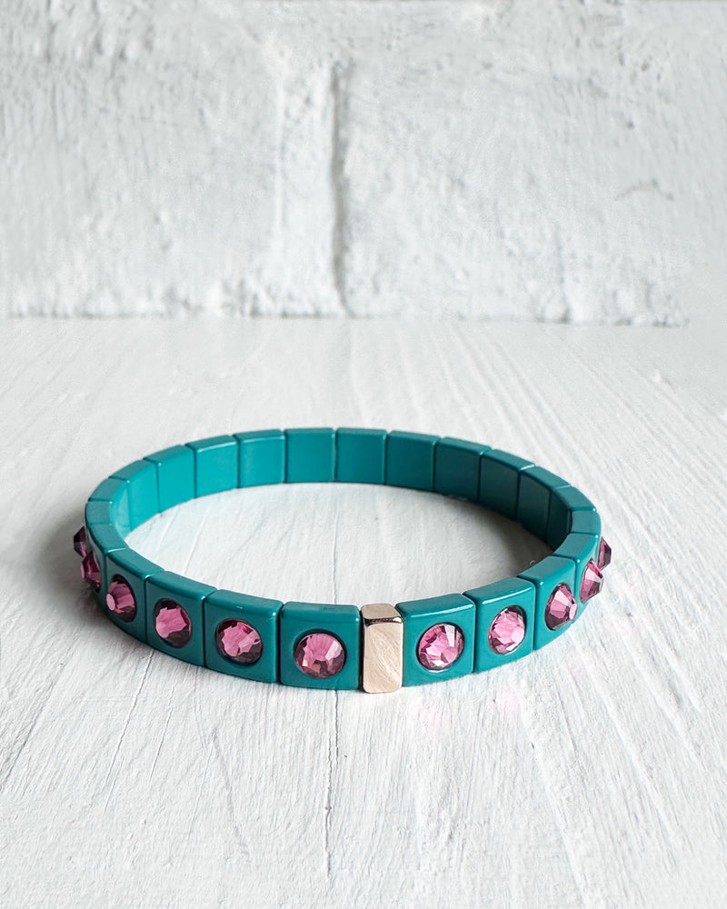 Diamonte & Teal Tile Bracelet