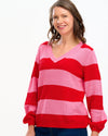 Rashina Red & Pink Stripe V neck Knit