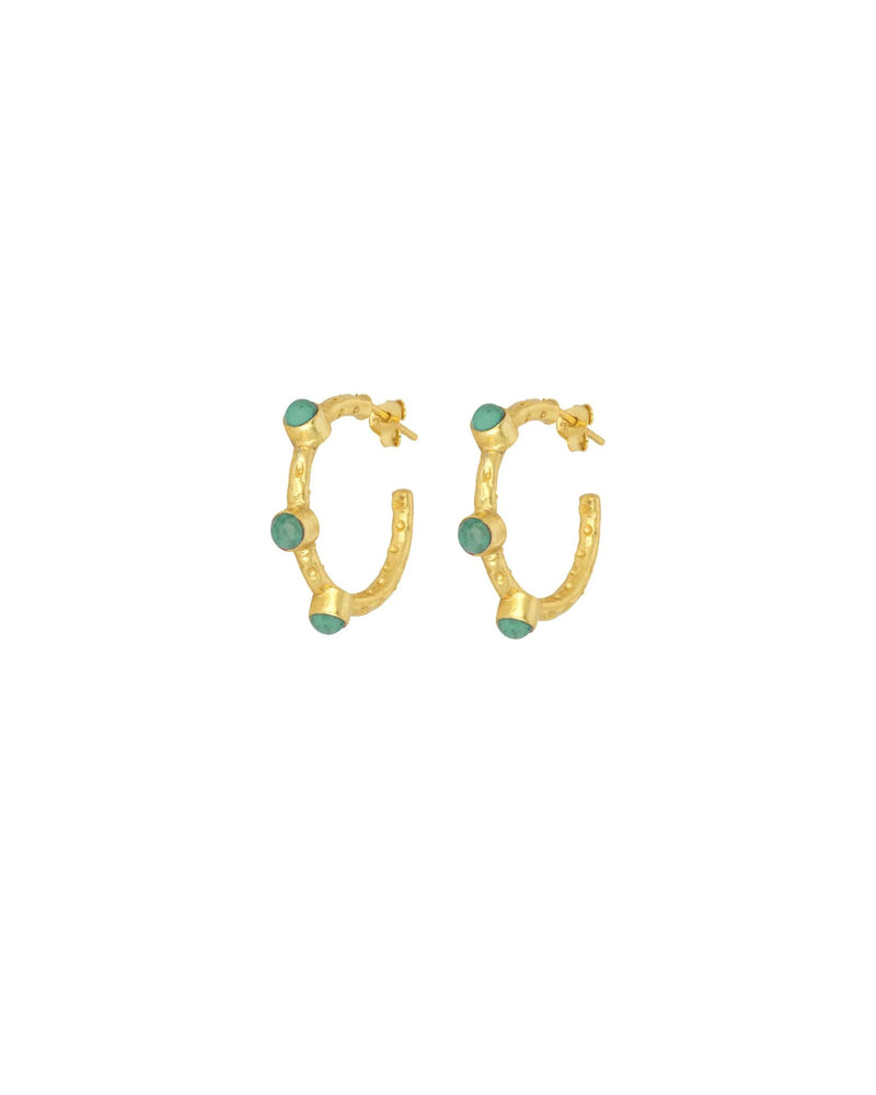 Mini Cruise Dark Green Agate Hoop Earrings
