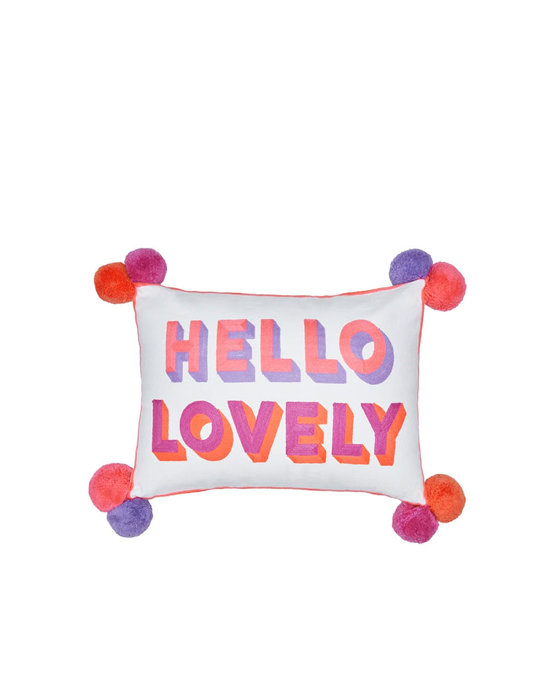 'Hello Lovely' Embroidered Cushion