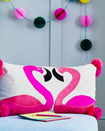 Embroidered Flamingo Cushion