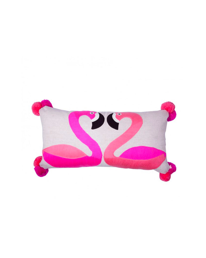 Embroidered Flamingo Cushion