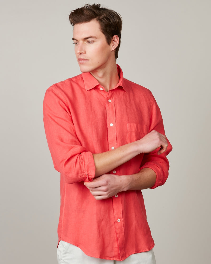 Hartford Faded Red Linen Shirt